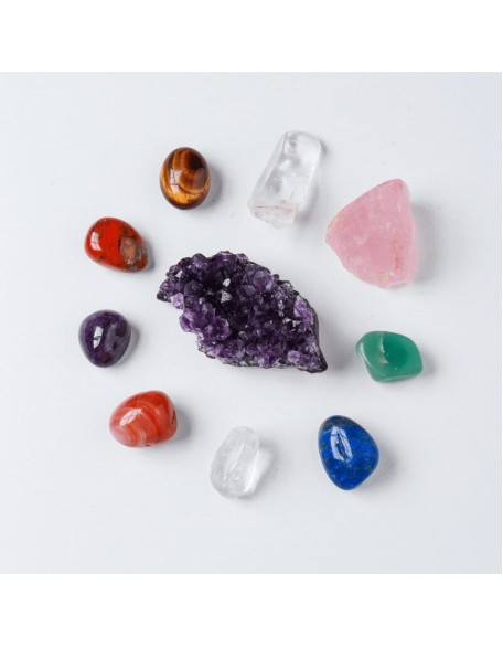 Crystal Box - Set of 7 Chakra Stones, Rose Quartz & Amethyst Cluster Crystal Box - Set of 7 Chakra Stones, Rose Quartz & Amethyst Cluster