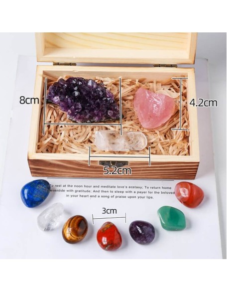 Crystal Box - Set of 7 Chakra Stones, Rose Quartz & Amethyst Cluster Crystal Box - Set of 7 Chakra Stones, Rose Quartz & Amethyst Cluster