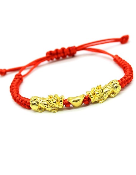 Double Pixiu Ingot & Lucky Red Rope Bracelet Double Pixiu Ingot & Lucky Red Rope Bracelet