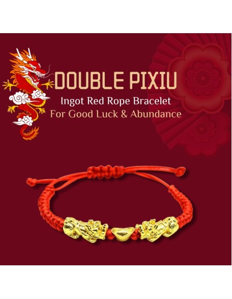 Double Pixiu Ingot & Lucky Red Rope Bracelet Double Pixiu Ingot & Lucky Red Rope Bracelet