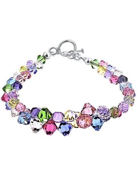 Gem Avenue Cluster Style Bicone Austrian Crystals 7.5 inch 925 Sterling Silver Toggle Clasp Bracelet for Womens Gem Avenue Cluster Style Bicone Austrian Crystals 7.5 inch 925 Sterling Silver Toggle Clasp Bracelet for Womens