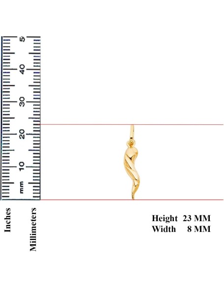 Italian Horn Pendant, 23x8 mm 14k Yellow Gold Twisted Cornicello Necklace, High Polished, Good Luck Charm Italian Horn Pendant, 23x8 mm 14k Yellow Gold Twisted Cornicello Necklace, High Polished, Good Luck Charm