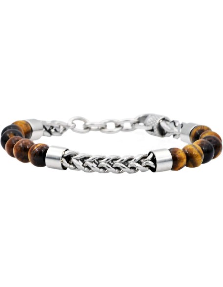 Men's Genuine Gemstone Bead Stainless Steel Franco Link Bracelet Men's Genuine Gemstone Bead Stainless Steel Franco Link Bracelet