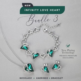 Love Heart Necklace, Stud Earrings, and Bracelet for Women, May Birthstone Crystal Jewelry