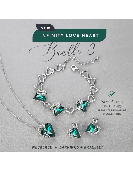 Love Heart Necklace, Stud Earrings, and Bracelet for Women, May Birthstone Crystal Jewelry Love Heart Necklace, Stud Earrings, and Bracelet for Women, May Birthstone Crystal Jewelry