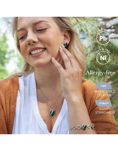 Love Heart Necklace, Stud Earrings, and Bracelet for Women, May Birthstone Crystal Jewelry Love Heart Necklace, Stud Earrings, and Bracelet for Women, May Birthstone Crystal Jewelry