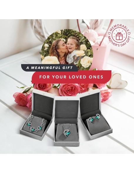 Love Heart Necklace, Stud Earrings, and Bracelet for Women, May Birthstone Crystal Jewelry Love Heart Necklace, Stud Earrings, and Bracelet for Women, May Birthstone Crystal Jewelry