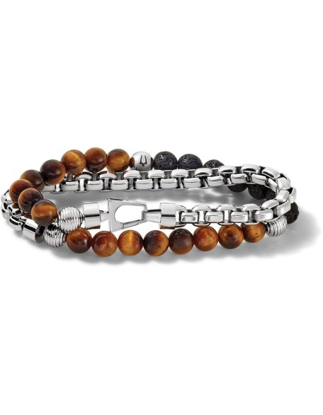 Men's Classic Double-Wrap Box Chain and Beaded Bracelet Men's Classic Double-Wrap Box Chain and Beaded Bracelet