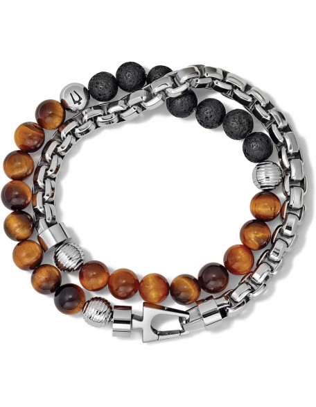Men's Classic Double-Wrap Box Chain and Beaded Bracelet Men's Classic Double-Wrap Box Chain and Beaded Bracelet
