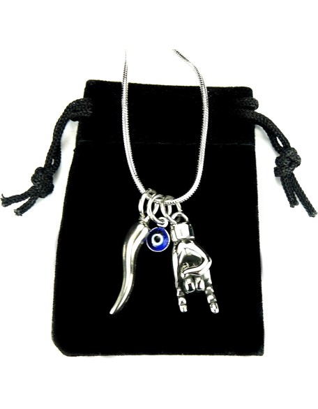Mano Cornuto, Cornicello, and Nazar combo Necklace, on 18" Snake Chain, Italian Lucky Hand Horn Anti Evil Eye Good Luck Amulet Protection Charms All Stainless Mano Cornuto, Cornicello, and Nazar combo Necklace, on 18" Snake Chain, Italian Lucky Hand Horn Anti Evil Eye Good Luck Amulet Protection Charms All Stainless