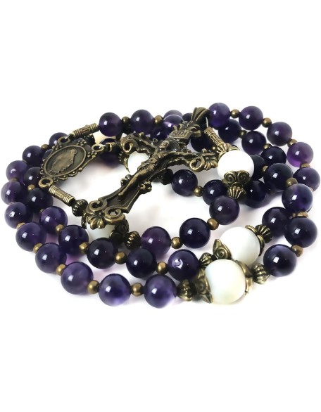 Beautiful Amethyst and Mother of Pearl Stone Rosary Beads Catholic Beautiful Amethyst and Mother of Pearl Stone Rosary Beads Catholic