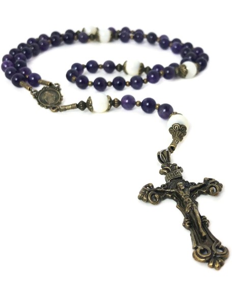 Beautiful Amethyst and Mother of Pearl Stone Rosary Beads Catholic Beautiful Amethyst and Mother of Pearl Stone Rosary Beads Catholic