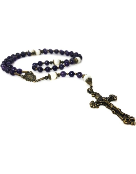 Beautiful Amethyst and Mother of Pearl Stone Rosary Beads Catholic Beautiful Amethyst and Mother of Pearl Stone Rosary Beads Catholic