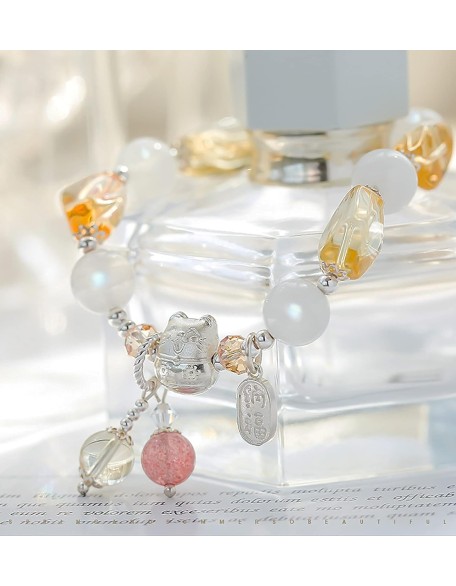 Feng Shui Lucky Cat Maneki Neko Bracelet Gem Bracelet Pure Silver Charms Luxurious Metaphysical Jewelry for Prosperity Money Good Luck Feng Shui Lucky Cat Maneki Neko Bracelet Gem Bracelet Pure Silver Charms Luxurious Metaphysical Jewelry for Prosperity Money Good Luck