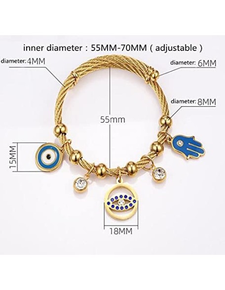 Polished Stainless Steel Turkish Lucky Symbol Fatima Hands Bangle Crystal Zircon Evil Eye Wrap Braclet Polished Stainless Steel Turkish Lucky Symbol Fatima Hands Bangle Crystal Zircon Evil Eye Wrap Braclet