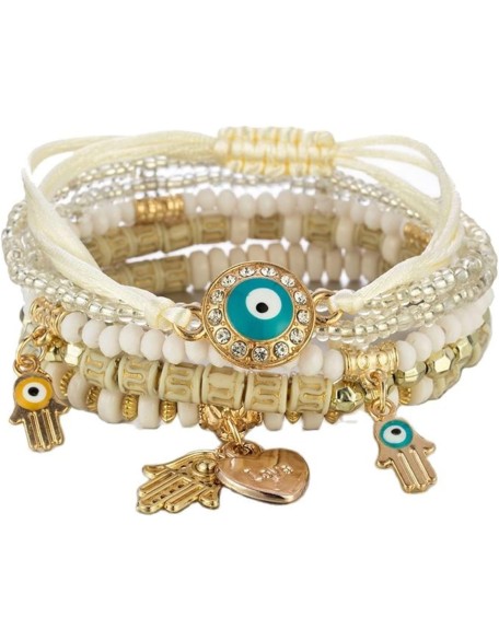 4 Piece/Set Bohemian Evil Eye Beaded Stretch Bracelet Multilayer Hamsa hand Boho Adjsutable Beads Wristband Lucky Amulet Bangle for Women Girls 4 Piece/Set Bohemian Evil Eye Beaded Stretch Bracelet Multilayer Hamsa hand Boho Adjsutable Beads Wristband Lucky Amulet Bangle for Women Girls