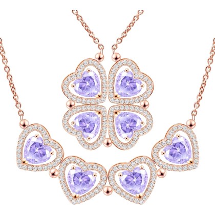 2 IN 1 Lucky Four Leaf Clover Necklaces for Women & Girls, Shamrock CZ Birthstone folding Heart Necklace