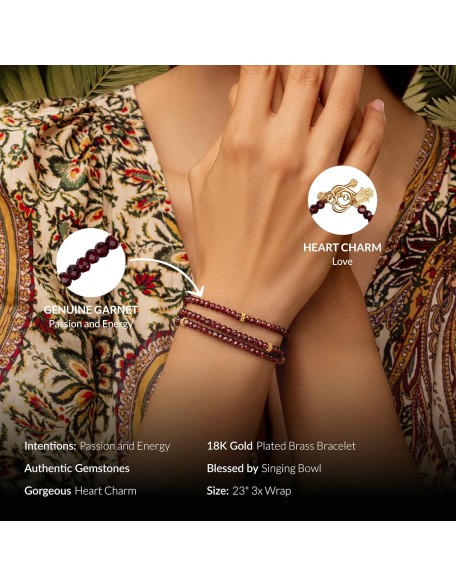 Spirit of Love - Genuine Garnet Stones 925 Sterling Silver- 18K Gold Plated Wrap Bracelet Spirit of Love - Genuine Garnet Stones 925 Sterling Silver- 18K Gold Plated Wrap Bracelet