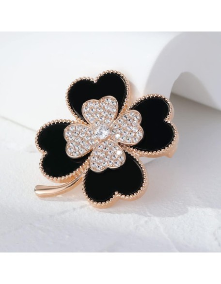 Brooch Pins Lucky Four Leaf Clover Gold Petal Rhinestone Crystal Valentines Flower Lapel Brooches Brooch Pins Lucky Four Leaf Clover Gold Petal Rhinestone Crystal Valentines Flower Lapel Brooches