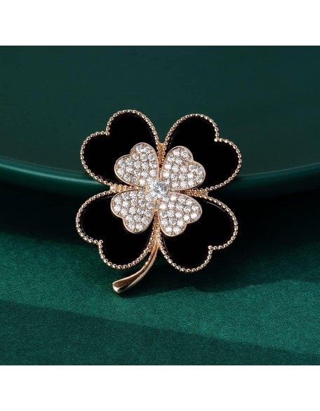Brooch Pins Lucky Four Leaf Clover Gold Petal Rhinestone Crystal Valentines Flower Lapel Brooches Brooch Pins Lucky Four Leaf Clover Gold Petal Rhinestone Crystal Valentines Flower Lapel Brooches