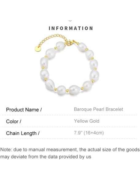 14K Gold Baroque Pearl Bracelet, Pure White Freshwater Pearl Bracelet 14K Gold Baroque Pearl Bracelet, Pure White Freshwater Pearl Bracelet