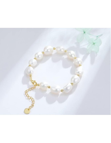 14K Gold Baroque Pearl Bracelet, Pure White Freshwater Pearl Bracelet 14K Gold Baroque Pearl Bracelet, Pure White Freshwater Pearl Bracelet