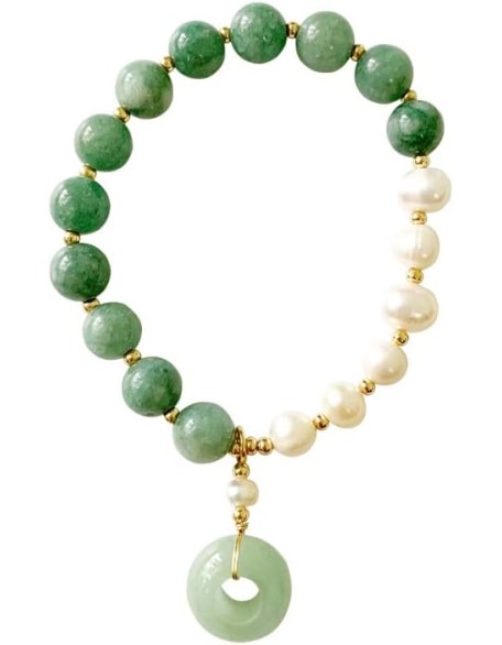 14K Gold Jade Pearl Bracelet, Pearl Beaded Stretch Bracelet 14K Gold Jade Pearl Bracelet, Pearl Beaded Stretch Bracelet
