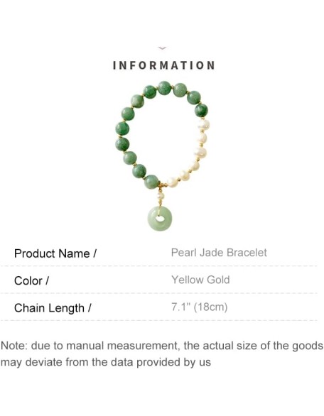 14K Gold Jade Pearl Bracelet, Pearl Beaded Stretch Bracelet 14K Gold Jade Pearl Bracelet, Pearl Beaded Stretch Bracelet