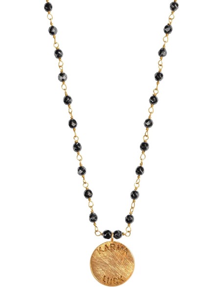 Enlightenment Hope - Women's Hematite 18K Gold Plated Brass Lotus Necklace Enlightenment Hope - Women's Hematite 18K Gold Plated Brass Lotus Necklace
