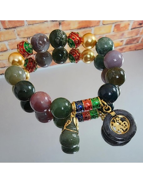 12.50 mm Jewelry Healing Energy Bracelets Bangle Charms with Pendant Jade Coin 12.50 mm Jewelry Healing Energy Bracelets Bangle Charms with Pendant Jade Coin