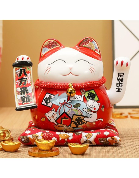 Lucky Statue Cat Figurines Chinese Cat Waving Arm Maneki Neko Ceramic Japanese Money Fortune Cat Gift Decorations for Store Company Opening Lucky Statue Cat Figurines Chinese Cat Waving Arm Maneki Neko Ceramic Japanese Money Fortune Cat Gift Decorations for Store Company Opening