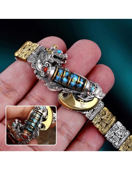 Nine-Eyed Dzi Bead Bracelet,Tibetan Silver Six-Character Mantra Nine-Eyed Dzi Bead Feng Shui Amulet Bracelet Nine-Eyed Dzi Bead Bracelet,Tibetan Silver Six-Character Mantra Nine-Eyed Dzi Bead Feng Shui Amulet Bracelet