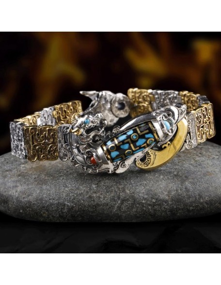 Nine-Eyed Dzi Bead Bracelet,Tibetan Silver Six-Character Mantra Nine-Eyed Dzi Bead Feng Shui Amulet Bracelet Nine-Eyed Dzi Bead Bracelet,Tibetan Silver Six-Character Mantra Nine-Eyed Dzi Bead Feng Shui Amulet Bracelet