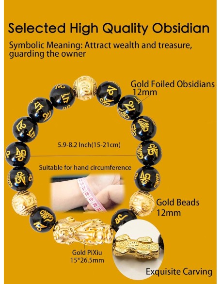 Feng Shui Bracelet Obsidian Bracelet, 24k Gold Plated Pixiu Bracelet Dragon Protection for Men Women Feng Shui Bracelet Obsidian Bracelet, 24k Gold Plated Pixiu Bracelet Dragon Protection for Men Women