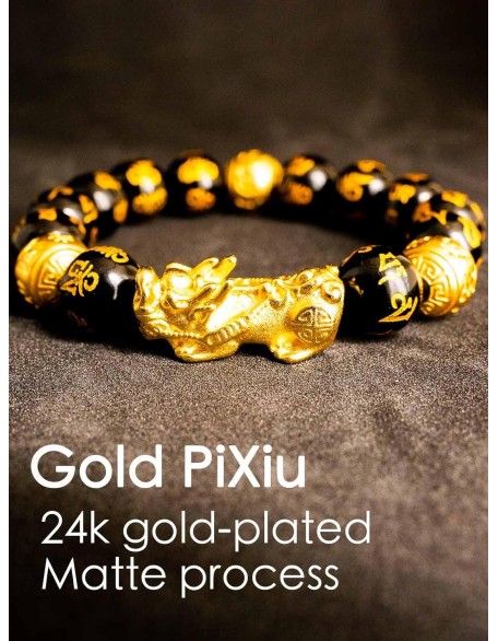 Feng Shui Bracelet Obsidian Bracelet, 24k Gold Plated Pixiu Bracelet Dragon Protection for Men Women Feng Shui Bracelet Obsidian Bracelet, 24k Gold Plated Pixiu Bracelet Dragon Protection for Men Women