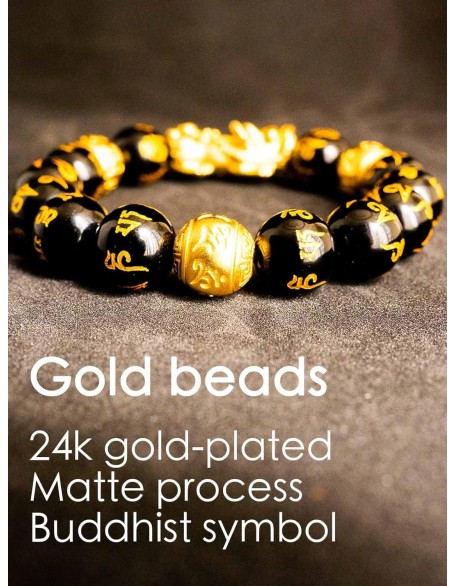 Feng Shui Bracelet Obsidian Bracelet, 24k Gold Plated Pixiu Bracelet Dragon Protection for Men Women Feng Shui Bracelet Obsidian Bracelet, 24k Gold Plated Pixiu Bracelet Dragon Protection for Men Women