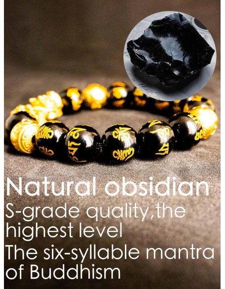Feng Shui Bracelet Obsidian Bracelet, 24k Gold Plated Pixiu Bracelet Dragon Protection for Men Women Feng Shui Bracelet Obsidian Bracelet, 24k Gold Plated Pixiu Bracelet Dragon Protection for Men Women
