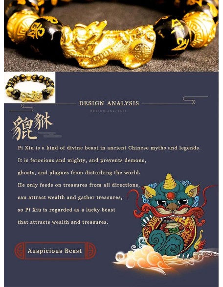 Feng Shui Bracelet Obsidian Bracelet, 24k Gold Plated Pixiu Bracelet Dragon Protection for Men Women Feng Shui Bracelet Obsidian Bracelet, 24k Gold Plated Pixiu Bracelet Dragon Protection for Men Women