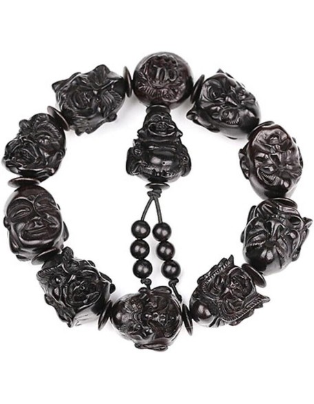 Bracelets,gifts for her,Ebony Wood Carved Arhats Head Beads Bracelet Buddha Prayer Bracelets,gifts for her,Ebony Wood Carved Arhats Head Beads Bracelet Buddha Prayer