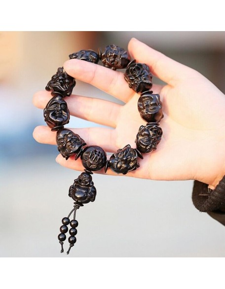 Bracelets,gifts for her,Ebony Wood Carved Arhats Head Beads Bracelet Buddha Prayer Bracelets,gifts for her,Ebony Wood Carved Arhats Head Beads Bracelet Buddha Prayer