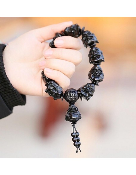 Bracelets,gifts for her,Ebony Wood Carved Arhats Head Beads Bracelet Buddha Prayer Bracelets,gifts for her,Ebony Wood Carved Arhats Head Beads Bracelet Buddha Prayer