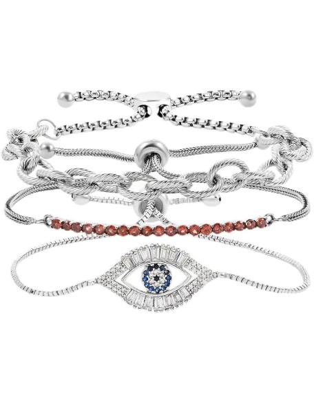 Adjustable Charm Bracelet Set of 3 Stainless Steel Bracelets for Women Trendy Adjustable Charm Bracelet Set of 3 Stainless Steel Bracelets for Women Trendy