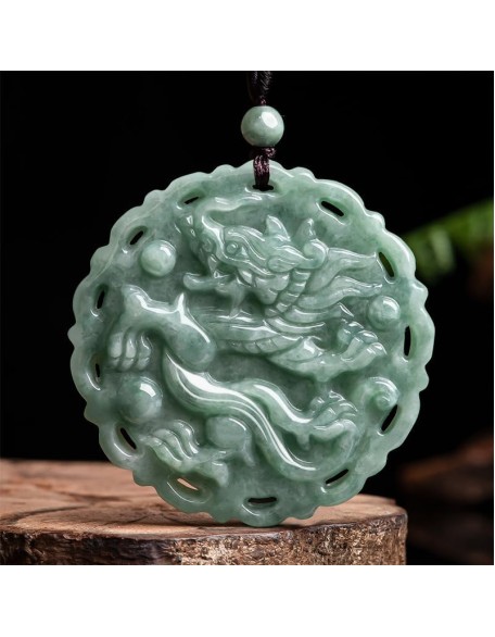 Natural Jadeite Dragon and Phoenix Zodiac Pendant Necklace Natural Jadeite Dragon and Phoenix Zodiac Pendant Necklace