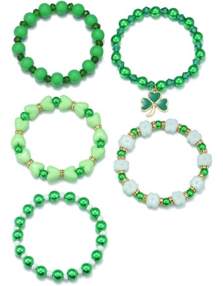 Cute Wooden Beads Bracelet Set Handmade Dwarf Hat Irish Shamrock Wooden Green Clover Strecth Bracelets Cute Wooden Beads Bracelet Set Handmade Dwarf Hat Irish Shamrock Wooden Green Clover Strecth Bracelets