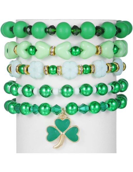 Cute Wooden Beads Bracelet Set Handmade Dwarf Hat Irish Shamrock Wooden Green Clover Strecth Bracelets Cute Wooden Beads Bracelet Set Handmade Dwarf Hat Irish Shamrock Wooden Green Clover Strecth Bracelets