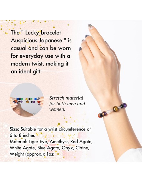 Lucky bracelet Auspicious Japanese Kanji traditional cool stretch powerstone Agate Green quartz Amethyst casual gift Lucky bracelet Auspicious Japanese Kanji traditional cool stretch powerstone Agate Green quartz Amethyst casual gift